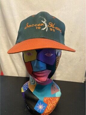 KC Vintage 1993 Soccer Haus Snapback Hat Cap Two Tone Green Orange Golfer Logo